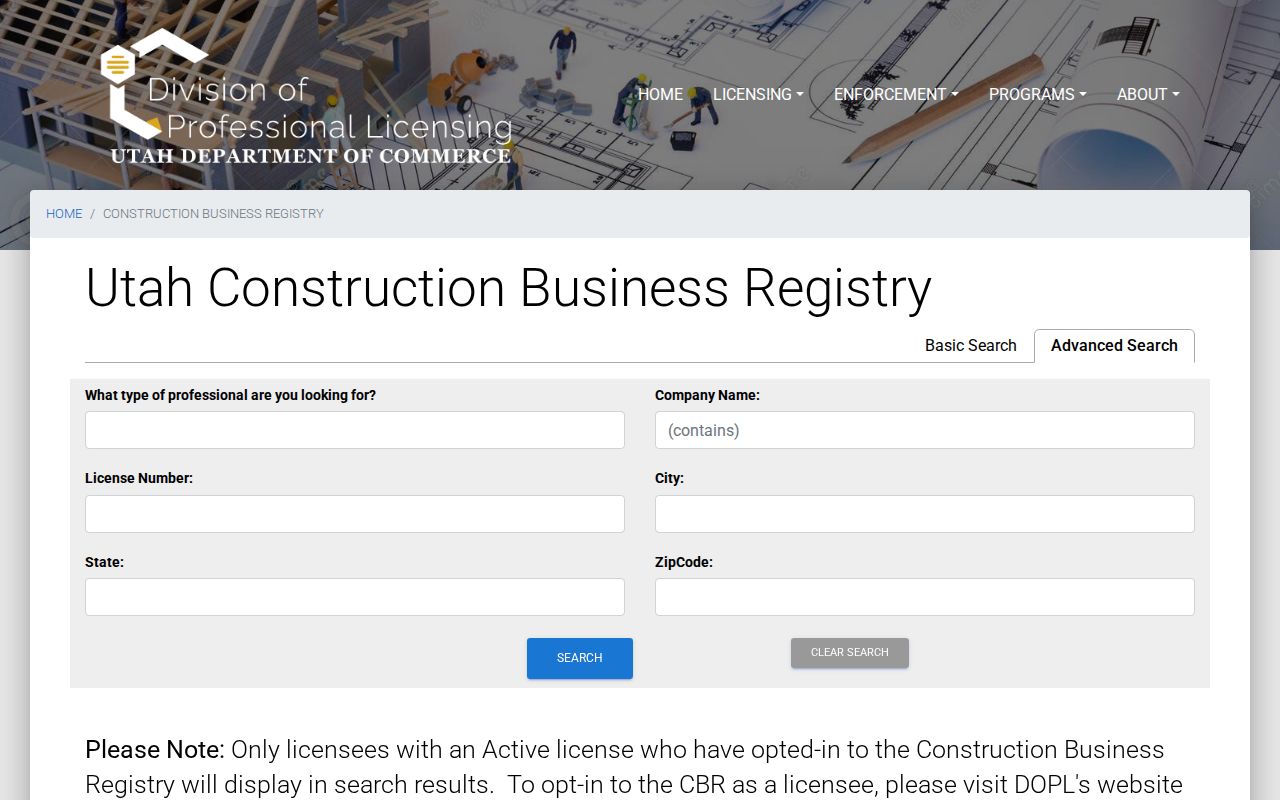 Salt Lake County residents directory DOPL license search