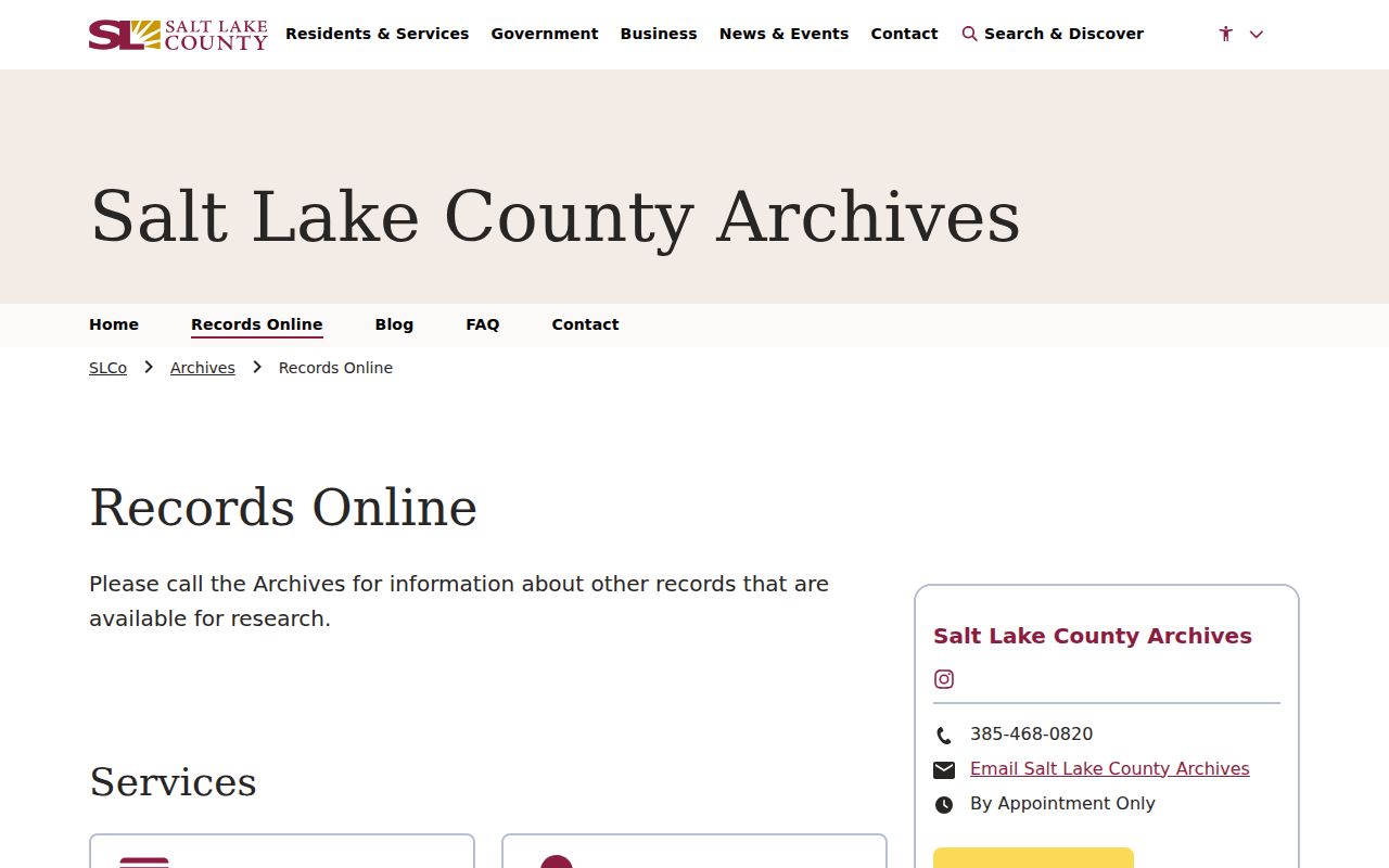 Salt Lake County residents directory County Archives records