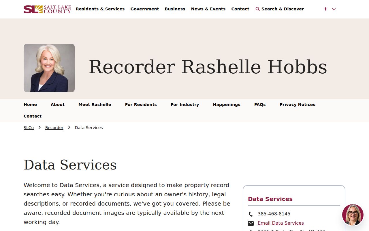 Salt Lake County previous residents Recorder data services