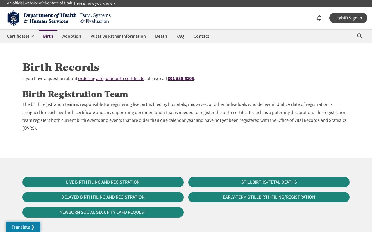 Salt Lake County resident lookup Utah vital records request