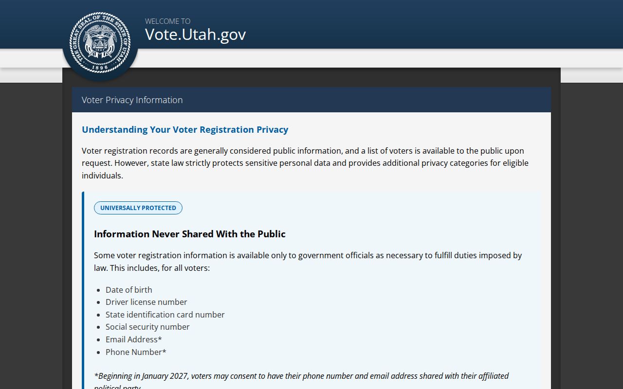 Salt Lake County resident lookup Utah voter privacy fields