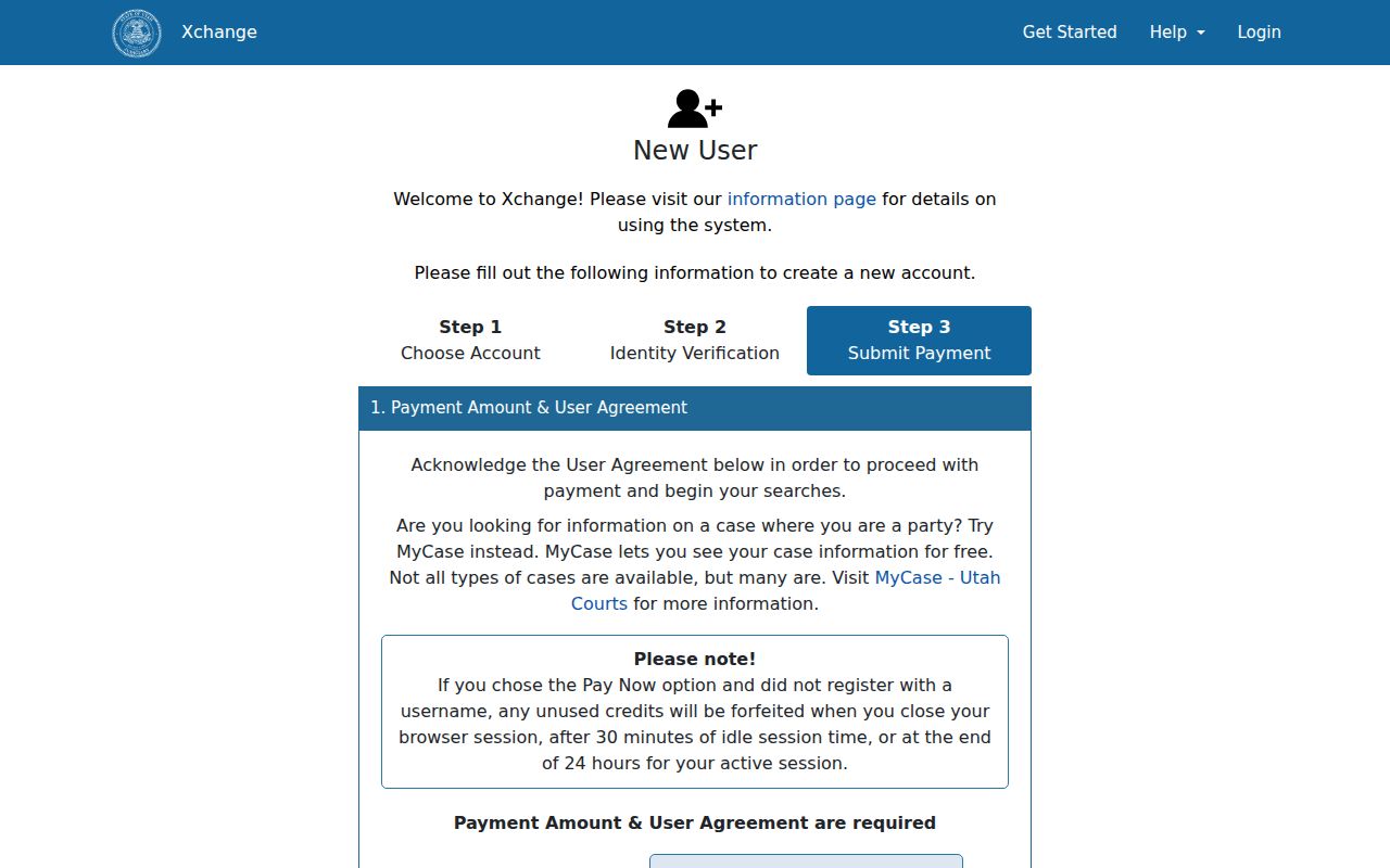 Salt Lake County resident lookup Utah Courts Xchange registration