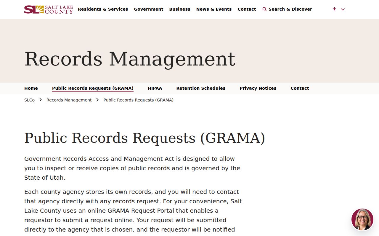 Salt Lake County street directory county GRAMA request