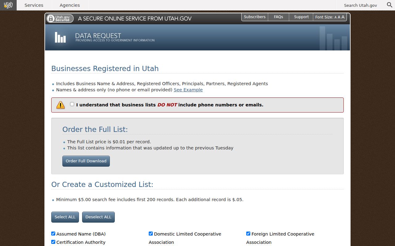 Salt Lake County ZIP code directory Utah business list filters